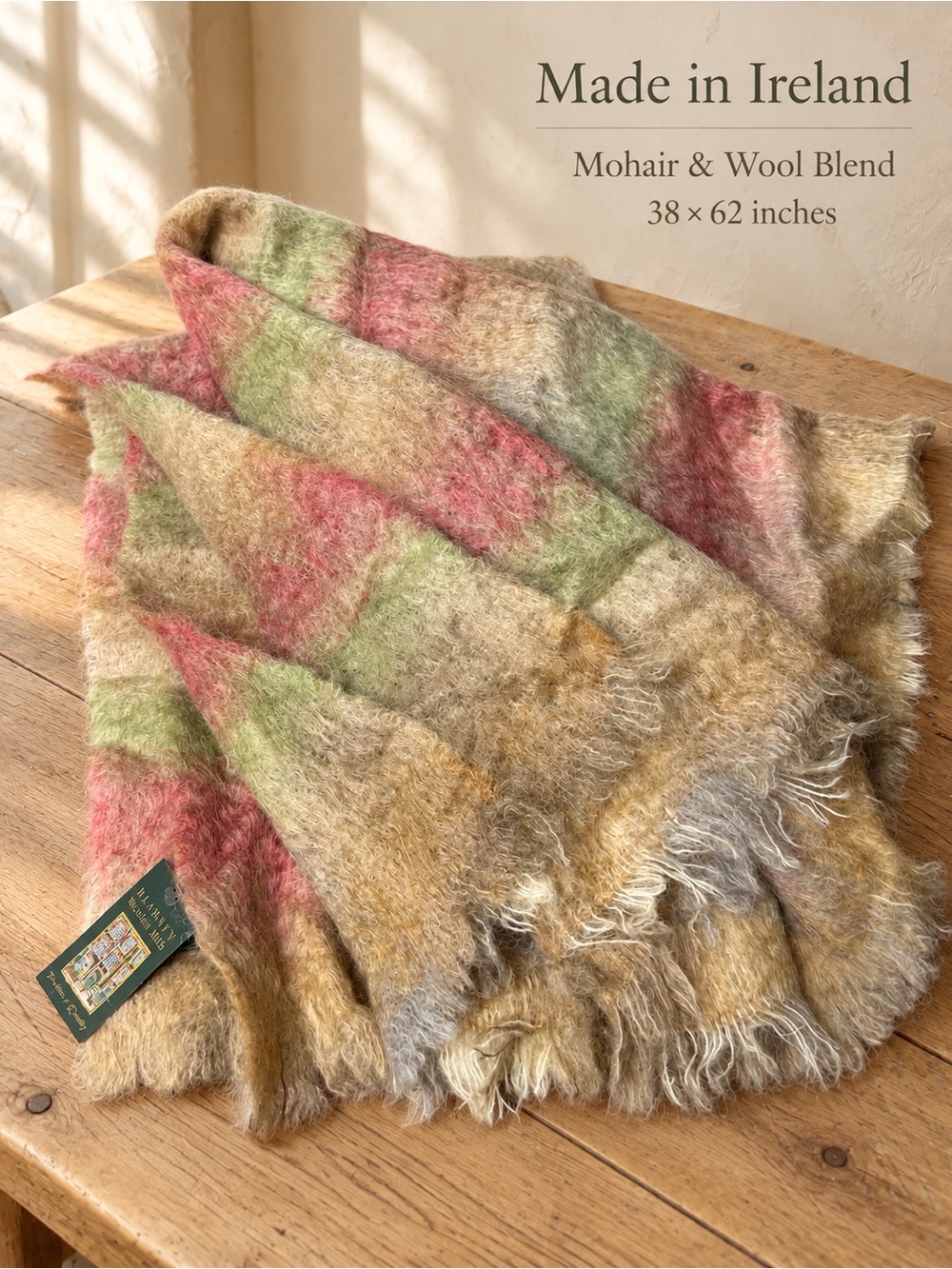 Made in Ireland Mohair & Wool Blend Throw Blanket - Multicolor